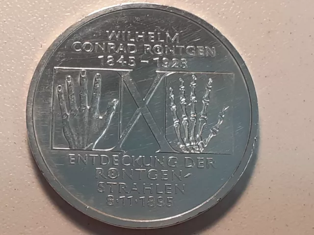 10 DM Silbermünze 1995: 150. Geburtstag von Wilhelm Conrad Röntgen