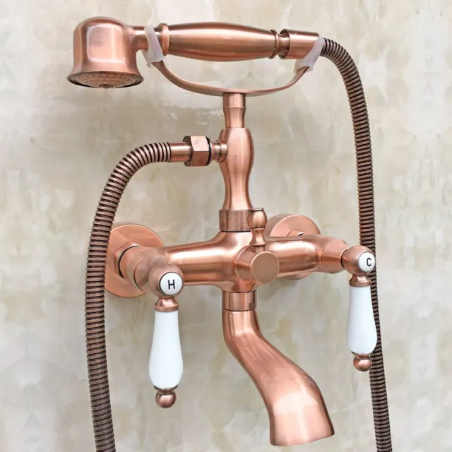 Antique Copper Wall Mount Bathtub Faucet Set Hand Spray Shower Mixer Tap 2tf806