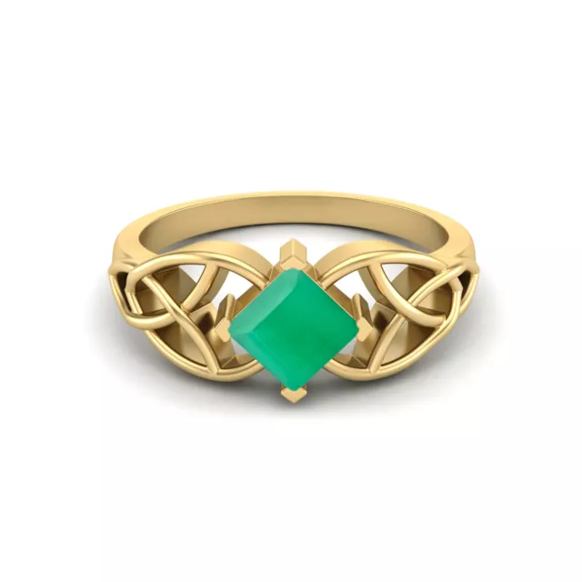 5mm Quadrat Form Natürlicher Smaragd 10k Gelb Gold Damen Ring