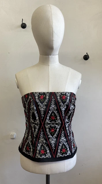 Vintage 1990s Strapless Bustier Top W/ Embroidery Finity Studio Size 8 Deadstock