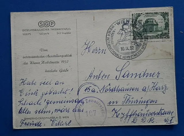 Österreich SST Wien Wiener Internationale Herbstmesse 1952 AK Zensur