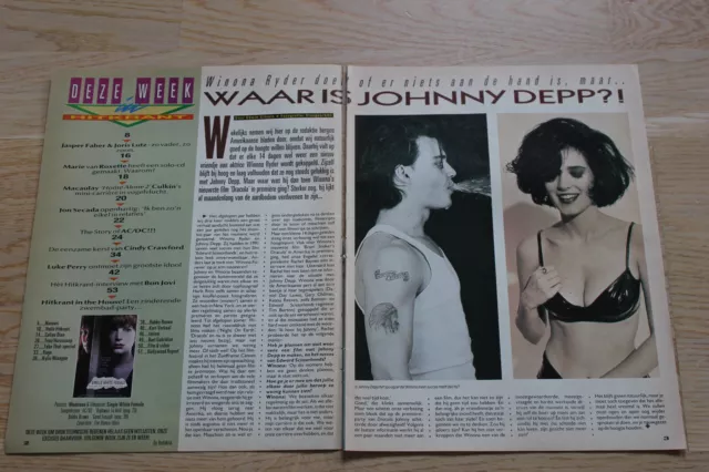 WINONA RYDER & JOHNNY DEPP 1½ pgs article/clippings fr HITKRANT magazine Holland