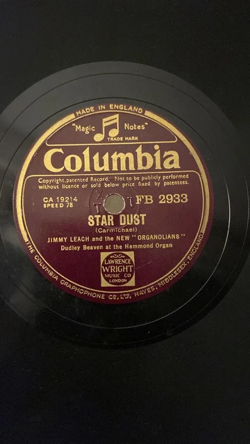 rare-78rpm-record-v-jimmy-leach-star-dust-columbia-fb-2933-9-99