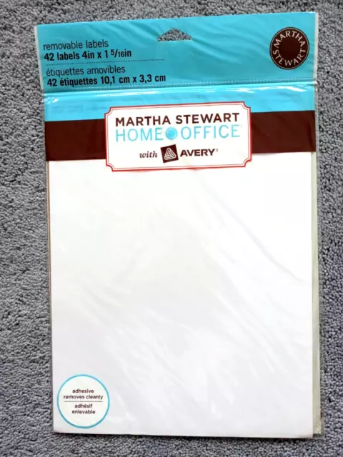 MARTHA STEWART White Removable Labels 42 labels  1 5/16in x 4in Inkjet 72474