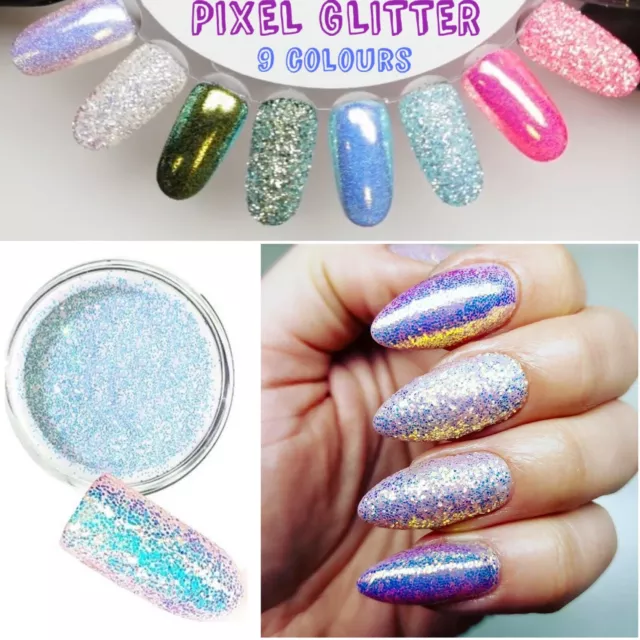 PIXEL EFFECT Kopciuszek NAIL ART GLITTER IRIDESCENT SEQUINS Powder Cinderella UK