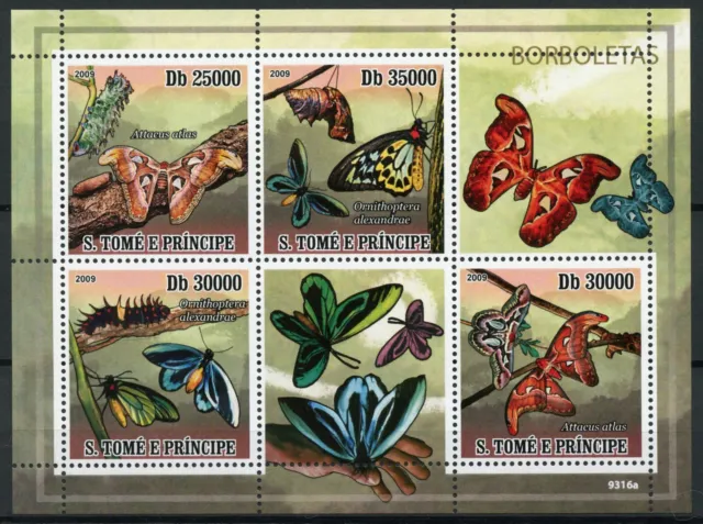 Sao Tome & Principe Butterflies Stamps 2009 MNH Atlas Moth Butterfly 4v M/S