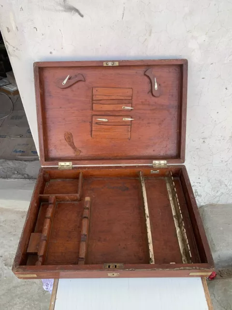 Vintage N. Powell & Co. Surgical Instrument Wooden Suitcase Box Made In Bombay