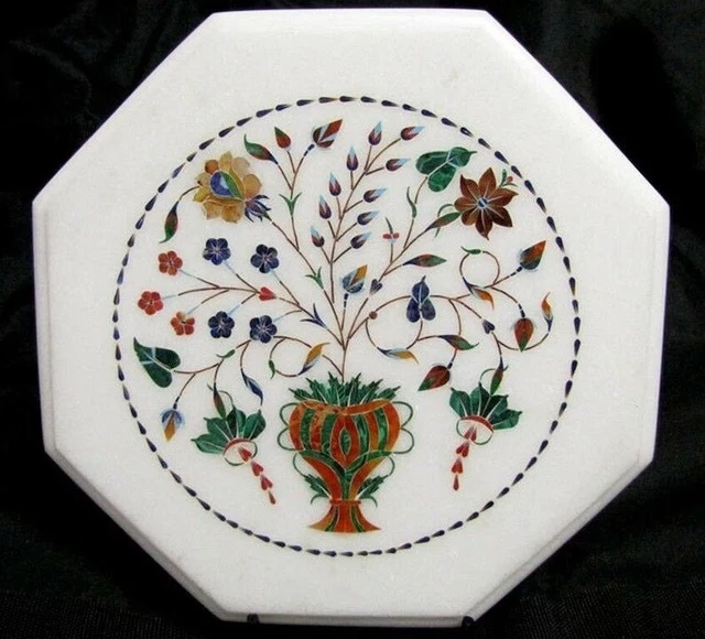 White Marble Inlay Work Coffee Table Top, Dining Table, Gift Item, Home Decor