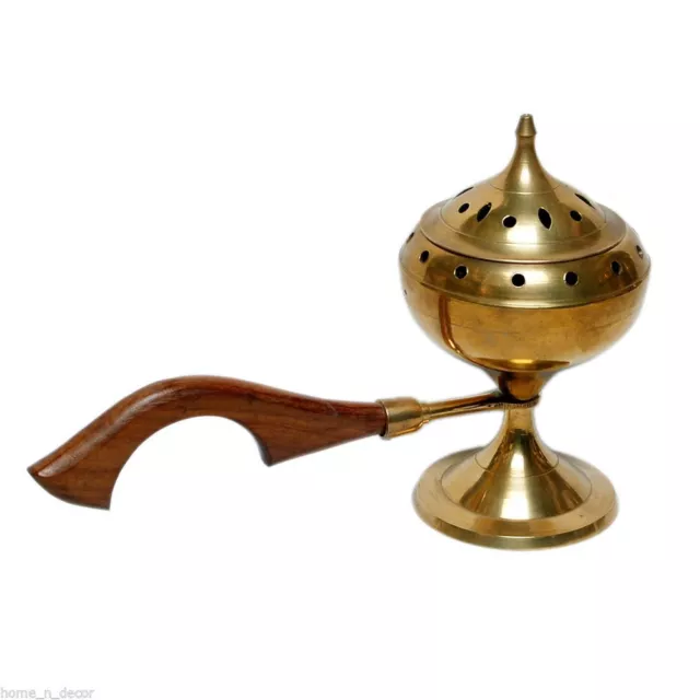 ® Brass Incense Burner with Long Wood Handle (Size- 9 Inches)