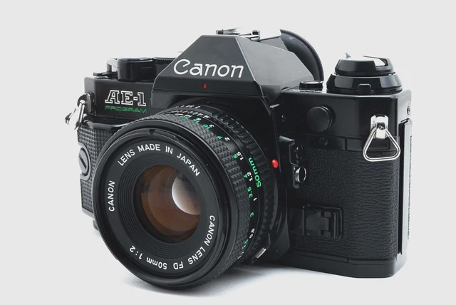 【!!NEAR MINT!!】Canon AE-1 Program Black SLR /NEW FD 50mm f/2 Lens from japan