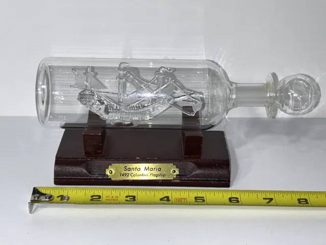 Hand Blown Crystal Ship in A Glass Bottle Columbus’ Flagship Santa Maria & Base