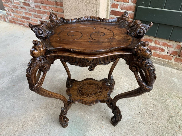 Antique French Carved Oak Sofa Dessert Table Serving Tray Louis XV Cherub 19th c