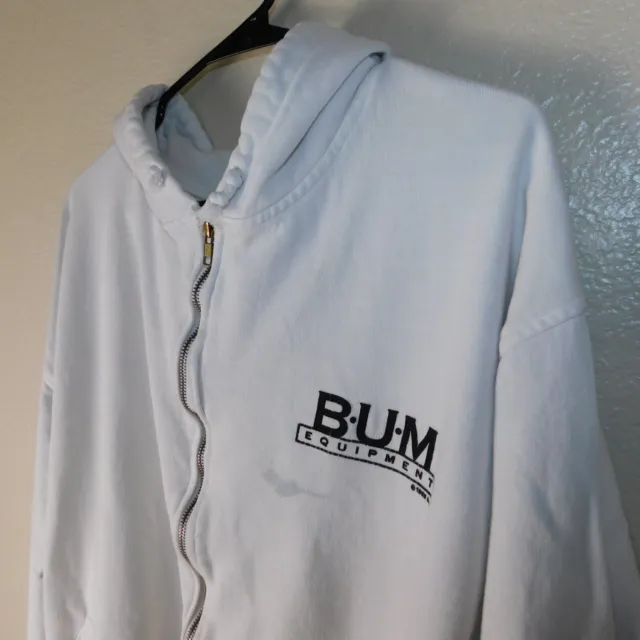 Vintage BUM Equipment Sweatshirt Adult M Distressed 90s White Zip Up Hoodie 3