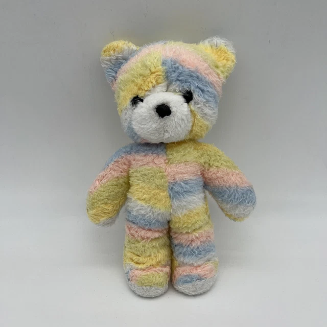 doudou peluche ours vintage rose jaune bleu blanc pastel marque nounours grelot
