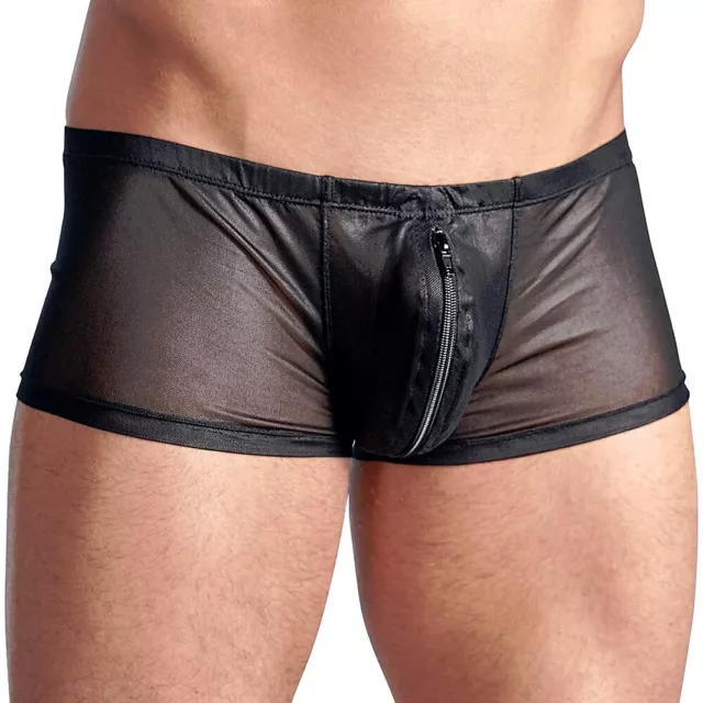 Sexy Zip Pants schwarz Beutel Hipster Slip Boxer Shorts M L XL Unterhose Netz