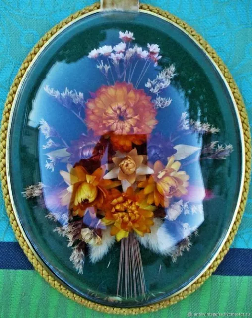 Ancien panneau de tableaux de fleurs séchées Bouquet France Antique panel of pai