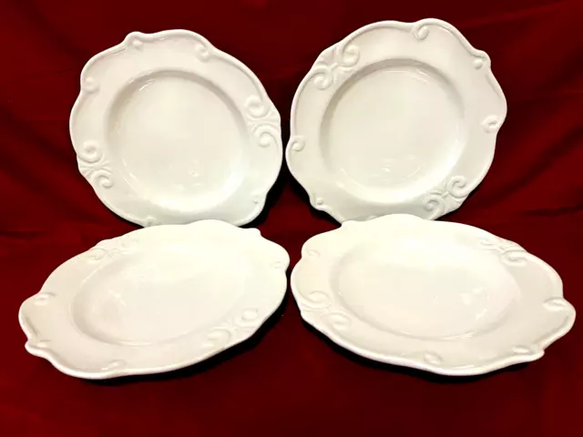 Sauvignon Blanc De Blanc Set Of 4 White Embossed Scalloped Salad Plates 8"