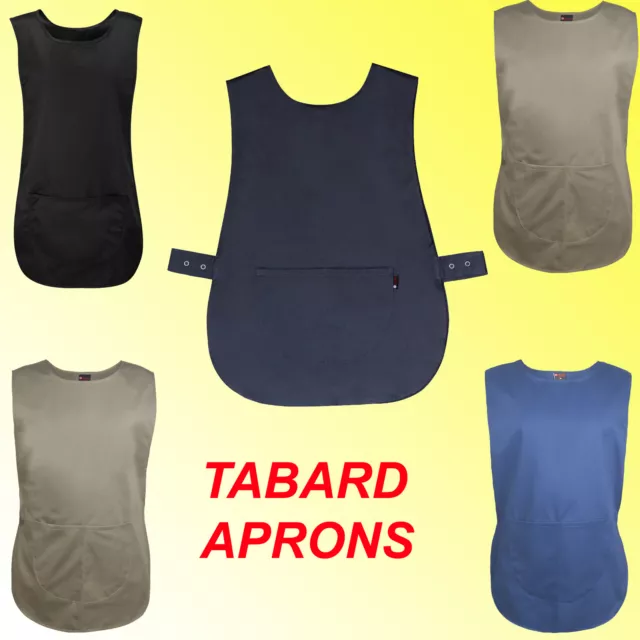 Ladies Women Tabard Apron Overall Kitchen Catering Cleaning Bar Plus Size Pocket