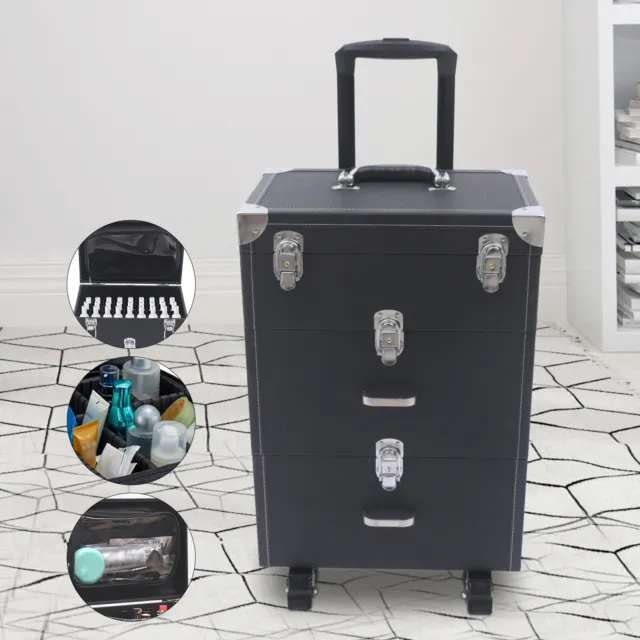 Professional Rolling Makeup Case Train Cosmetic Trolley Makeup Storage Organizer