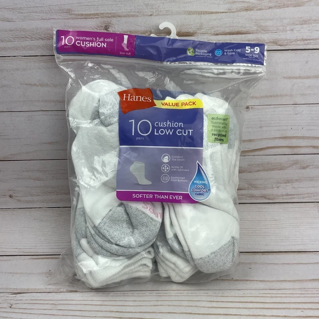 Hanes Socks Women's 5-9 White 10 Pack Cool Comfort Cushion Crew Athletic