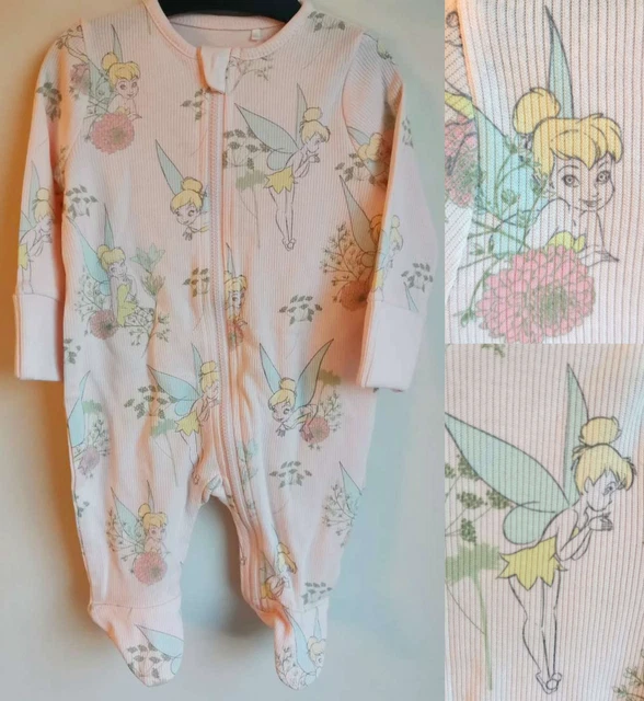 Disney Baby Girls Tinkerbell Sleepsuit Babygrow 0-3 Months Zip Opening NEW