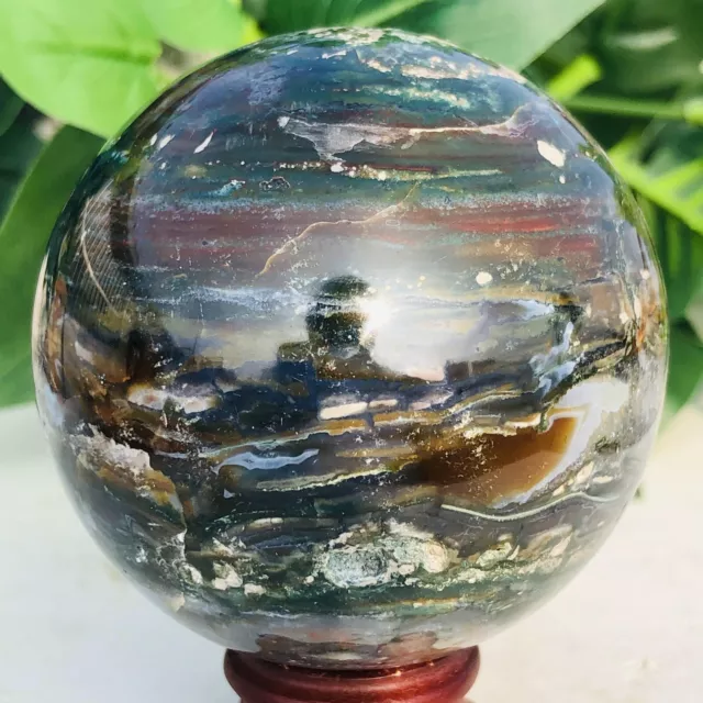 368g Natural Ocean Jasper Ball Quartz Crystal Geode Mineral Specimen Healing