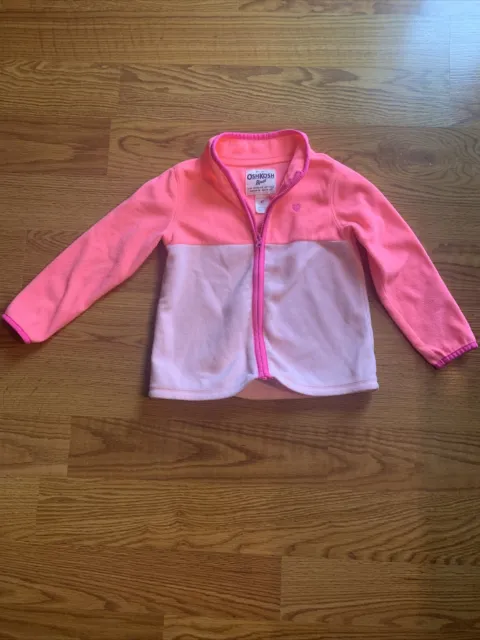 Oshkosh B’gosh SIZE 4 T Girls Neon Pink Full Zip Sweater Sweatshirt Jacket EUC