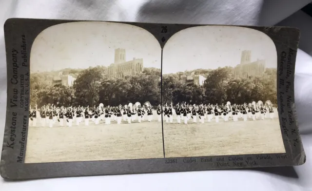 West Point Cadet Band On Parade ~ USMA ~ Keystone View Stereoview Card ~ 32361
