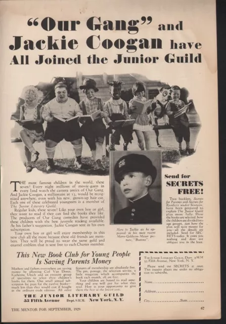 1929 Jackie Coogan Our Gang Child Movie Star Actor Comedy Club Literary  16658