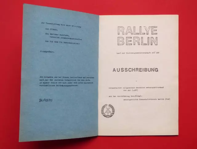 Ausschreibung - RALLYE BERLIN 1973 DDR Tourenwagenmeisterschaft ADMV Motorsport