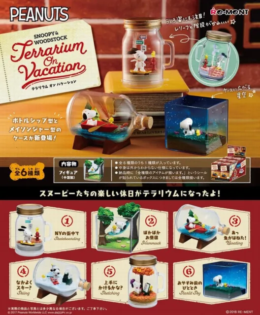 RE-MENT SNOOPY & Woodstock Terrarium on Vacation Box All 6 types of PVCs