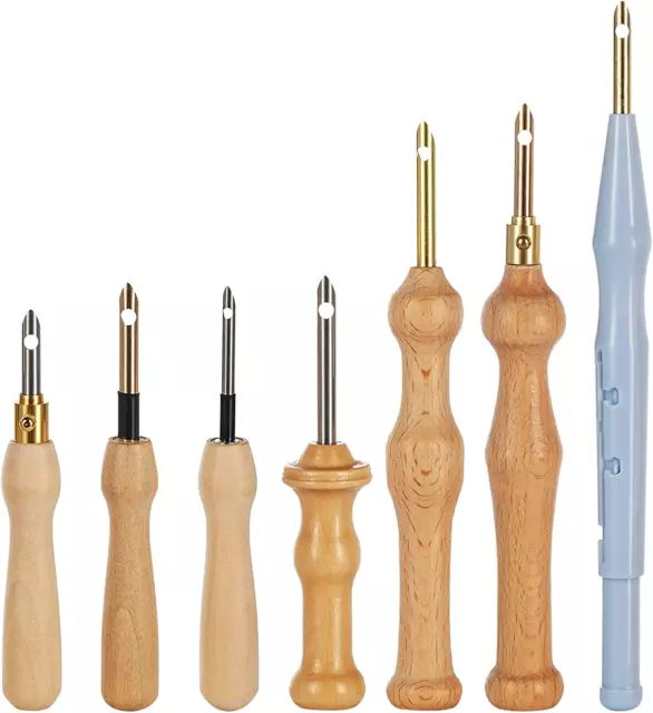 7 Pc Embroidery Punch Needle Wooden Handle Punch Needle Rug Hooking Tool Set DIY