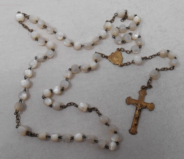 Chapelet vintage Français bois marron perles Lourdes icône christianisme béni - France