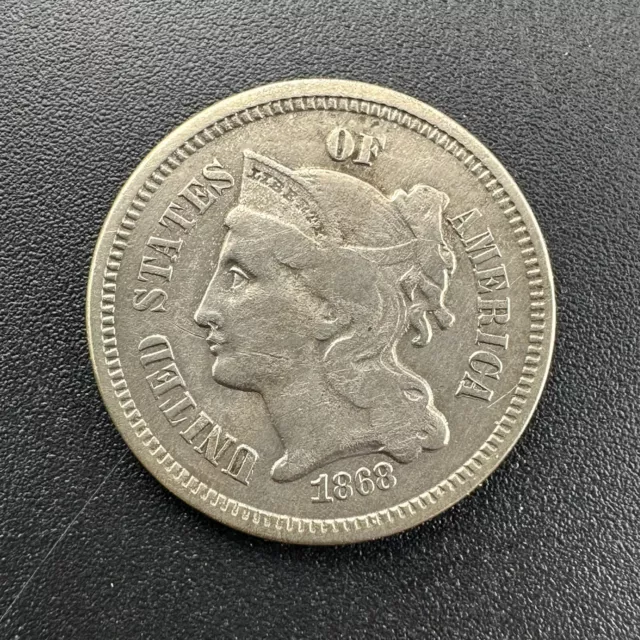 1868 Three 3 Cent Nickel Piece Antique US Type Coin