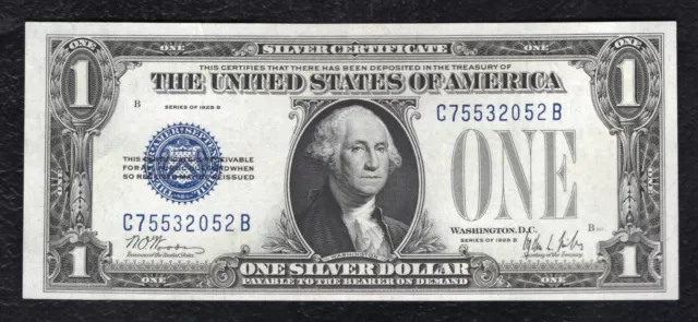 Fr. 1602 1928-B $1 “Funnyback” Silver Certificate “C-B Block” Gem Uncirculated