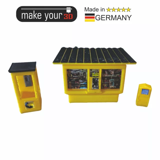 H0 1:87  SET Premium DDR Kiosk mit Telefonzelle und Briefkasten inkl. Decals