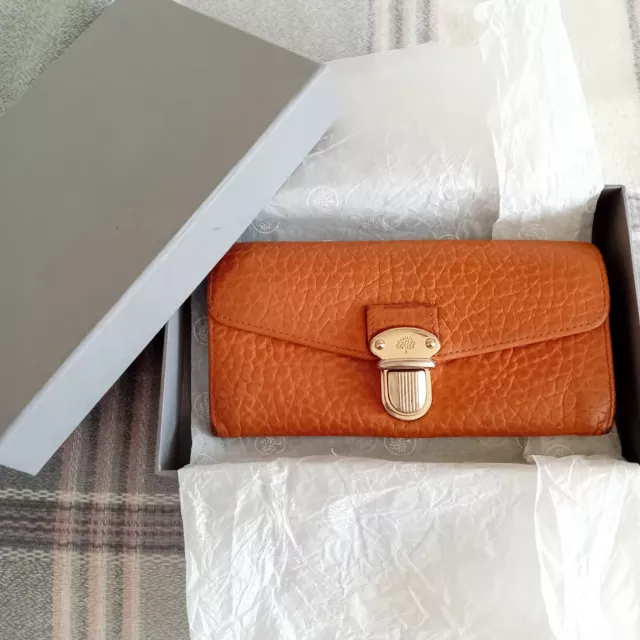 MULBERRY POLLY PUSHLOCK Pumpkin Leather Continental Wallet Purse