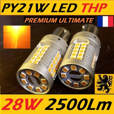 HQ 2x PWY24W LED THP 2000Lm 66 SMD JAUNE AMBRE1800k 12V 22w ANTI ERREUR 3008 ALU HQ 