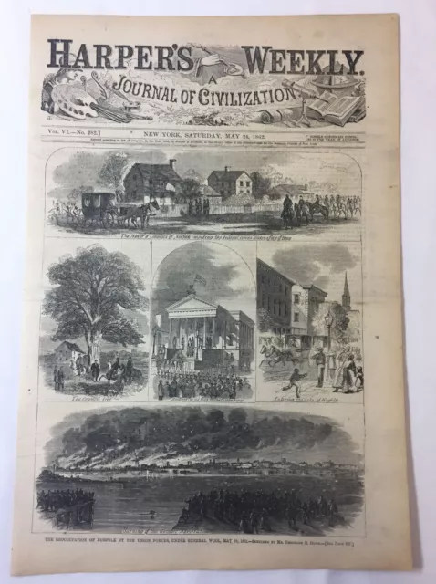 1862 magazine engraving~11x16 ~REOCCUPATION OF NORFOLK BY UNION FORCES