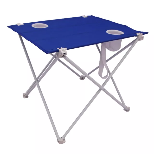 Foldable Portable Beach Table with Drink Holders steel Frame Blue and White