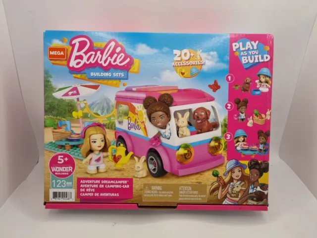 Barbie Adventure DreamCamper Mega Blocks Set 123 Piece 20 Accessories New Sealed