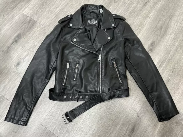 Levi's women's Faux Leather Belted Motorcycle Jacket - Black - Size Large