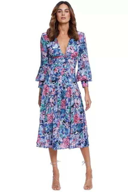 Rebecca Vallance La Violette Long Sleeve Midi Dress in Size 10 AU