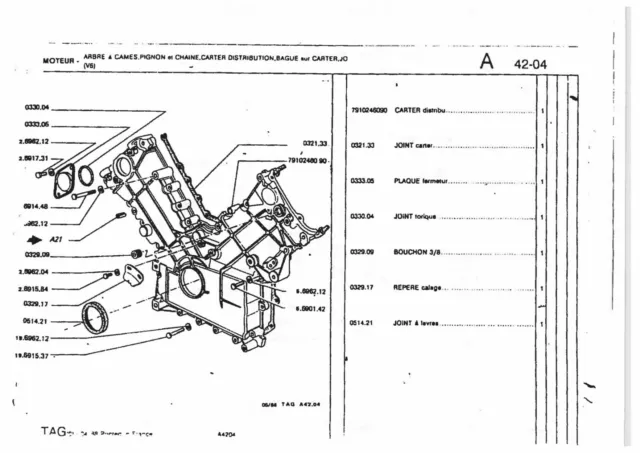 Joint plaque de fermeture carter distribution Peugeot 504 V6 604 V6 Tagora V6 3