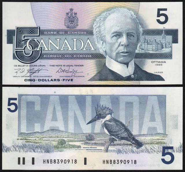 1986 Kanada Bank of Canada: Knight Dodge, $5 Five Dollars, BC-56, Pick-95e, UNC