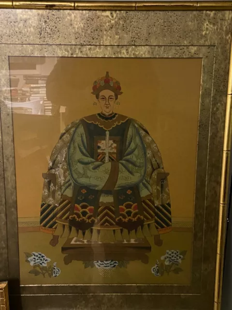 Mid 20th Century Chinese Portraits of Emperor & Empress Watercolor on Silk 2