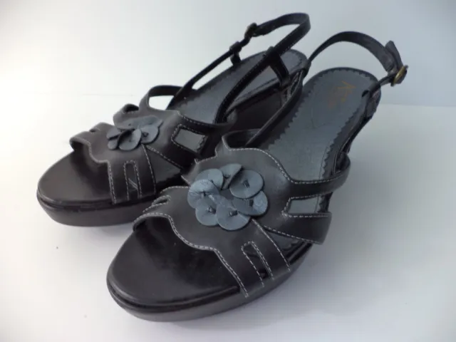 Clarks Artisan Black Slingback Platform Wedge Sandal Shoe W Gray Trim Us 9.5M