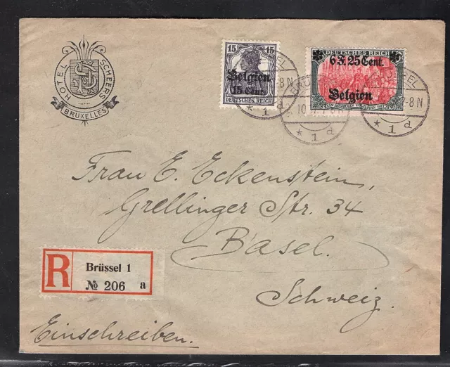 Dt.-Besetzung 1. Weltkrieg,, Belgien Mi.-Nr. 25  aur R-Ausland-Brief mit Ak-St.