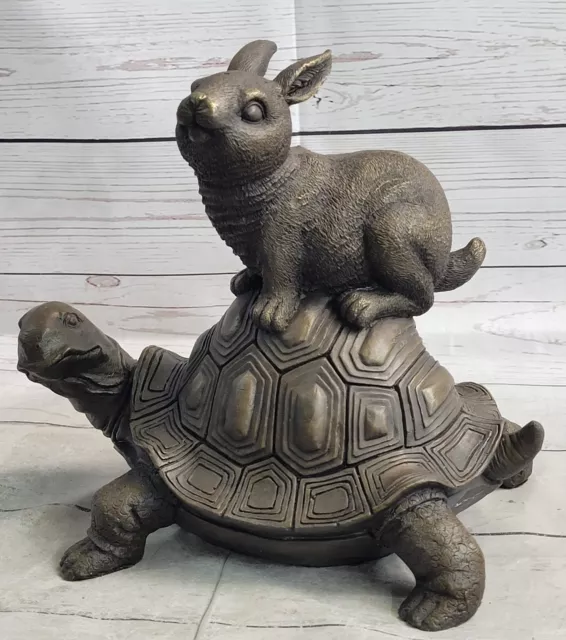 Chinese Folk Culture HandMade REAl Bronze statue Longevity god Rabbit Turtle NR