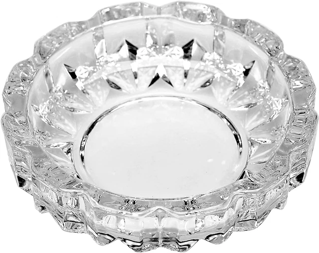 ASHTRAY , LARGE Glass Ashtray for Cigarette Cigar , Clear Crystal Ash